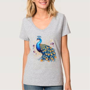 Påfågel med lila blommor t shirt