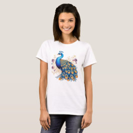 Påfågel med lila blommor t shirt