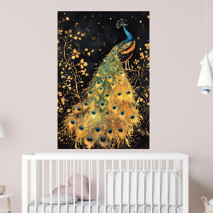 påfågel med livfulla blå och gyllene fjädrar poster