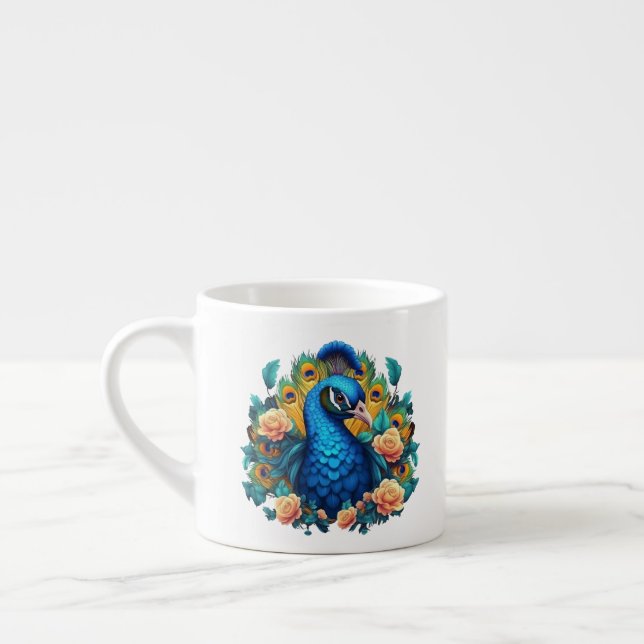 Påfågel med persikorosor espressomugg (Vänster)
