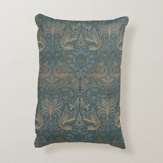Påfågel och Drak av William Morris Prydnadskudde (Baksidan(Vertikal))