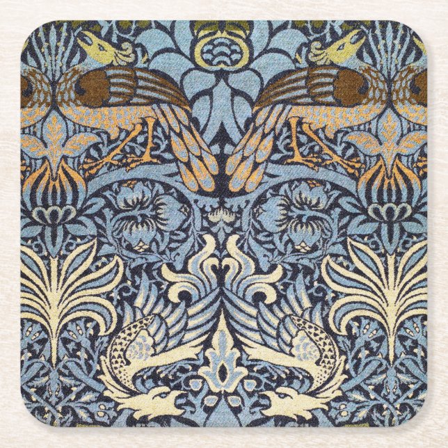 Påfågel och Drak, William Morris Underlägg Papper Kvadrat (Framsidan)