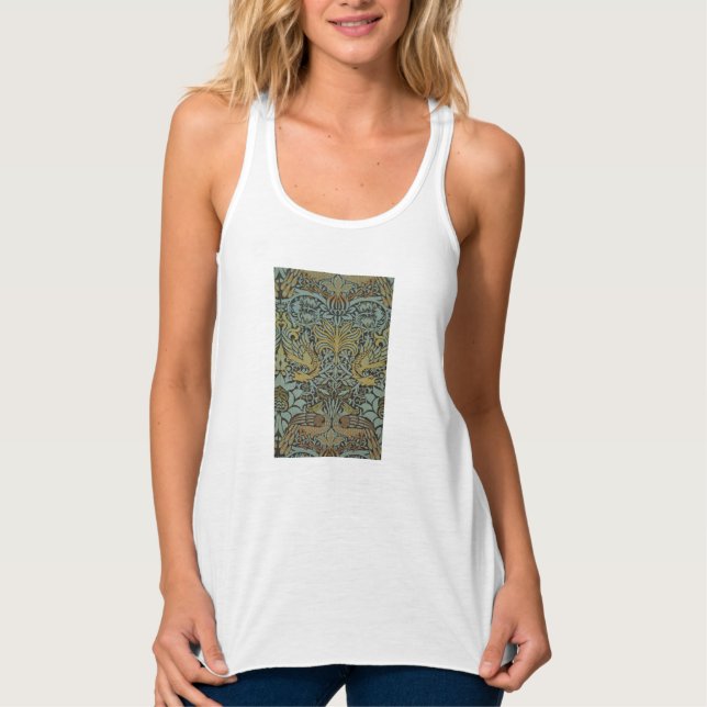 Påfågel och Drakon (av William Morris) Linne Med Racerback (Framsida)