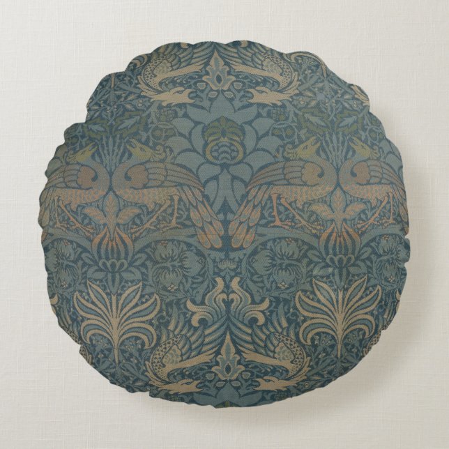 Påfågel och Drakon av William Morris Rund Kudde (Framsidan)