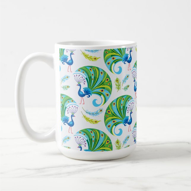 Påfågel och fjädermönster kaffemugg (Vänster)