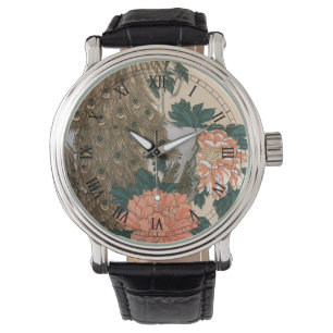 Påfågel och pioner av Hiroshige, Japansk konst Armbandsur