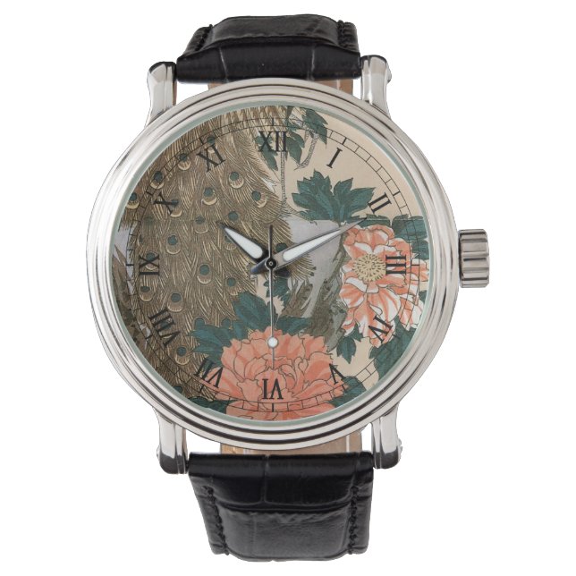 Påfågel och pioner av Hiroshige, Japansk konst Armbandsur (Framsida)