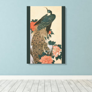 Påfågel och pioner av Hiroshige, Japansk konst Canvastryck