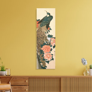 Påfågel och pioner av Hiroshige, Japansk konst Canvastryck