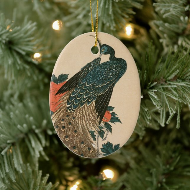 Påfågel och pioner av Hiroshige, Japansk konst Julgransprydnad Keramik (Träd)