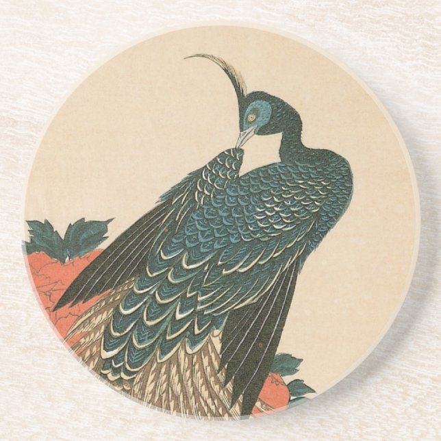 Påfågel och pioner av Hiroshige, Japansk konst Underlägg Sandsten (Framsidan)