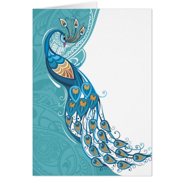 Påfågel på krickaillustration hälsningskort (Framsidan)