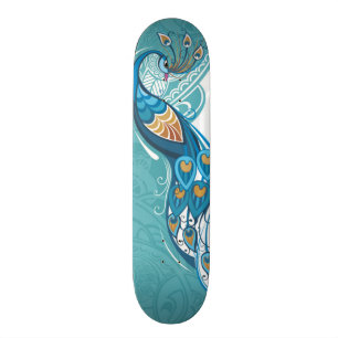Påfågel på Turkos Illustration Skateboard Bräda 19,5 Cm