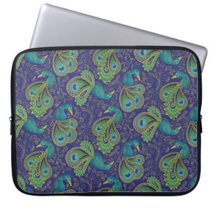 Påfågel Paisley Mönster Blå Laptop Fodral