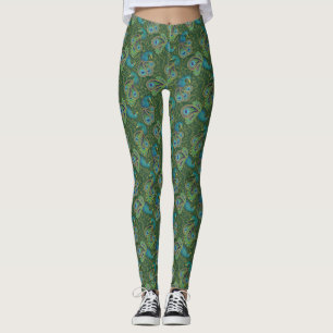 Påfågel Paisley Mönster Grön Leggings
