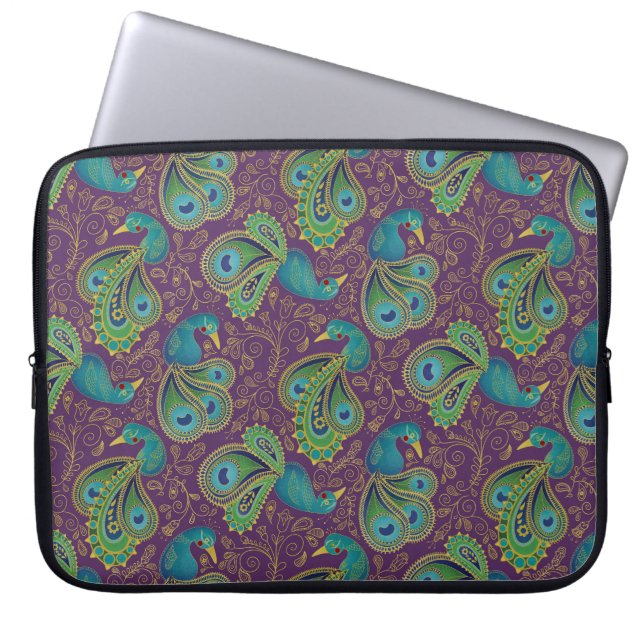 Påfågel Paisley Mönster Lila Laptop Fodral (Framsidan)