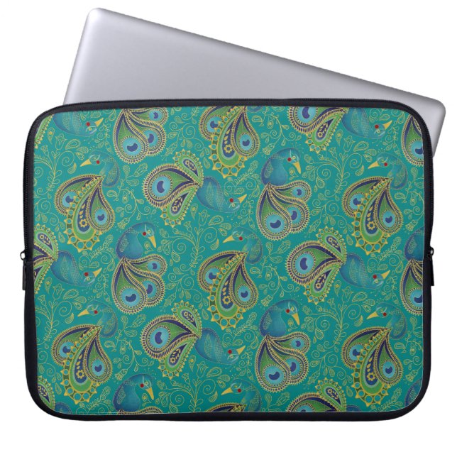 Påfågel Paisley Mönster Turkos Laptop Fodral (Framsidan)