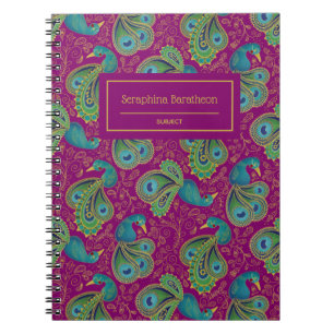 Påfågel Paisley Royal Rosa Fuchsia Monogram Anteckningsbok