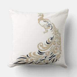 Påfågel-Snyggt-Guld-Svart-Kvadrera M-L Kudde