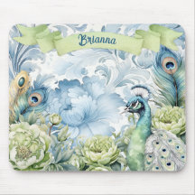 Påfågel Teal & Sage Fjädrar Blommig Personlig