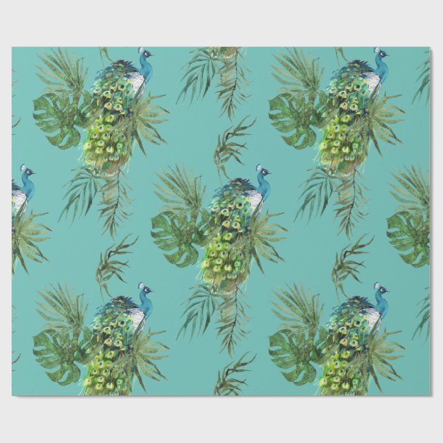 Påfågel & Tropiska blad mönster Presentpapper (Platt)