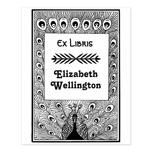 Påfågel visar fjädrar #3 Ex Libris-bok Stämpel (Tryck)