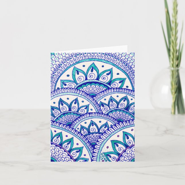 Påfågelblå Damask Indian Mandala Tack Kort (Framsida)