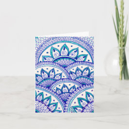 Påfågelblå Damask Indian Mandala Tack Kort