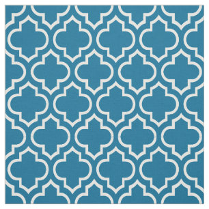 Påfågelblått, vit marockanska Quatrefoil #6 Tyg