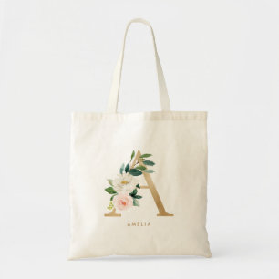 Påfågelblomma Blommig Bokstav A Guld Monogram Brud Tygkasse
