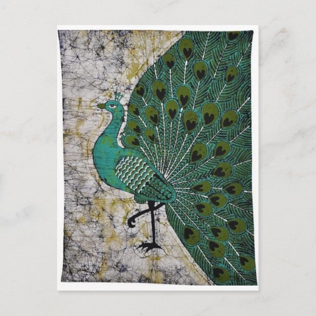 PÅFÅGELDESIGN  BATIK KONST. VYKORT (Framsida)