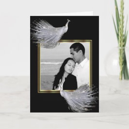 Påfågelelegans i svarten, guld, vittack tack kort