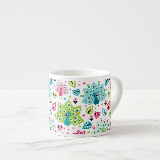 påfågelfågel och uggla espressomugg (Framsida höger)