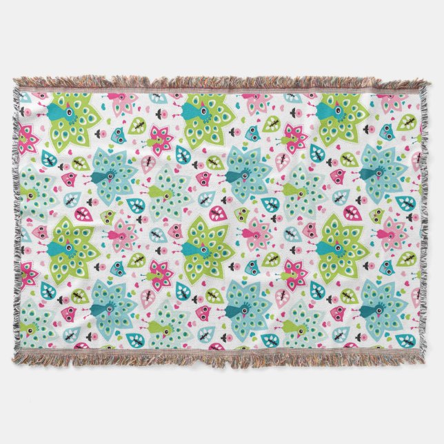 påfågelfågel och uggla mysfilt (Framsidan)