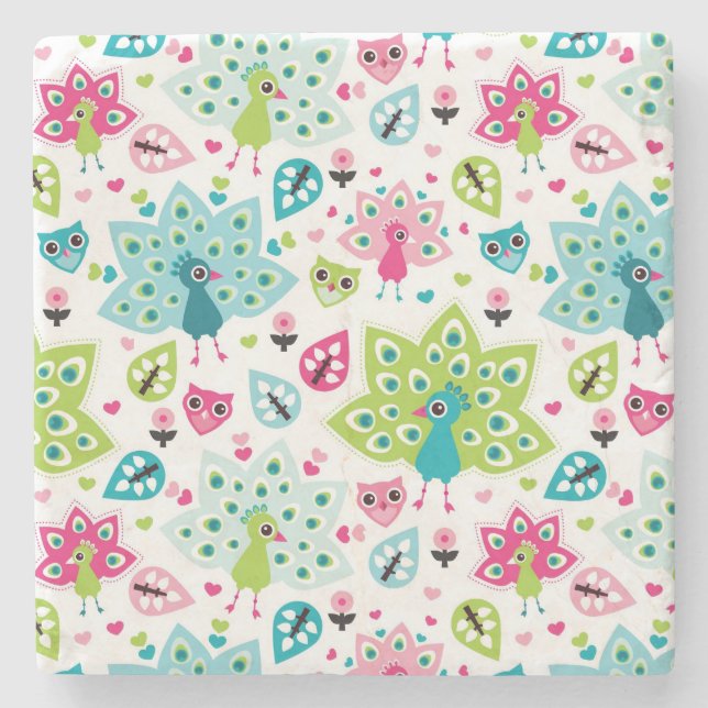 påfågelfågel och uggla underlägg sten (Framsidan)