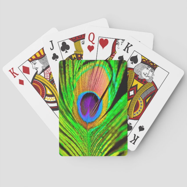 Påfågelfjäder i neonfärger spel kort (Baksidan)