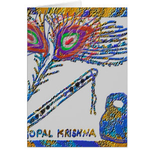 Påfågelfjäder och flöjt - Hare Krishna Hälsningskort