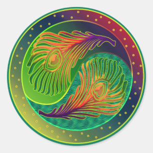 Påfågelfjäder Yin Yang 3 Runt Klistermärke