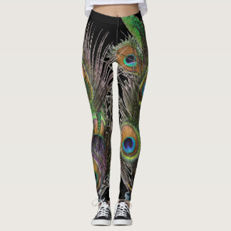 Påfågelfjädercollage Leggings