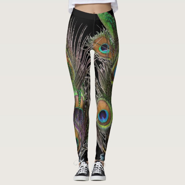 Påfågelfjädercollage Leggings (Framsida)