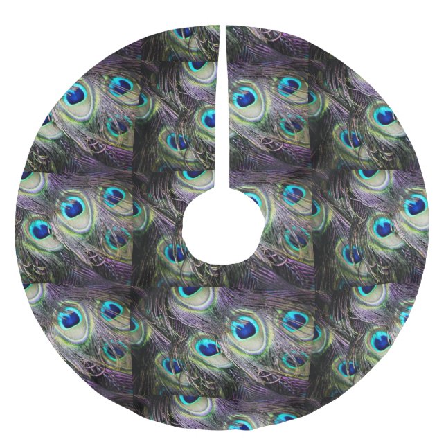 Påfågelfjäderjul Julgransmatta Borstad Polyester (Framsidan)