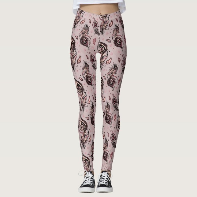 Påfågelfjädermönster Leggings (Framsida)