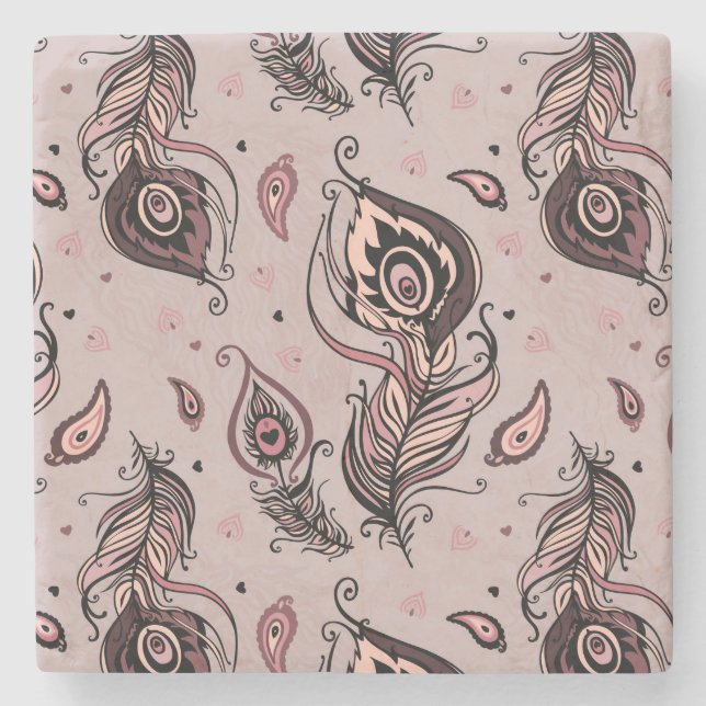 Påfågelfjädermönster Stenunderlägg (Framsidan)