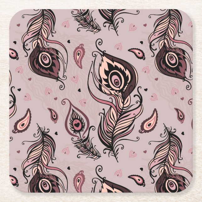 Påfågelfjädermönster Underlägg Papper Kvadrat (Framsidan)