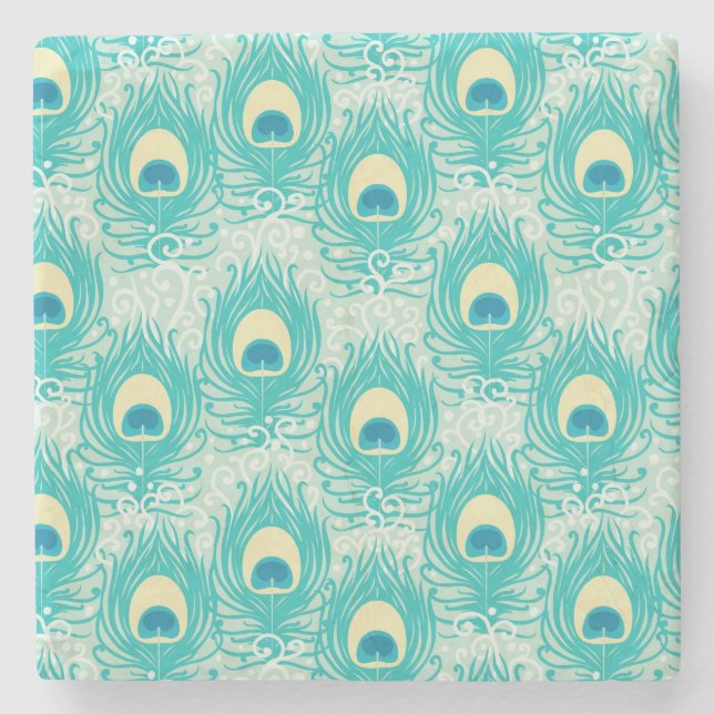 Påfågelfjädermönster Underlägg Sten (Framsidan)