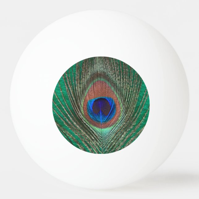 Påfågelfjädern på gröntdubbla sid pingisboll (Framsidan)