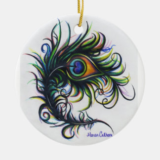 Påfågelfjäderprydnad Julgransprydnad Keramik