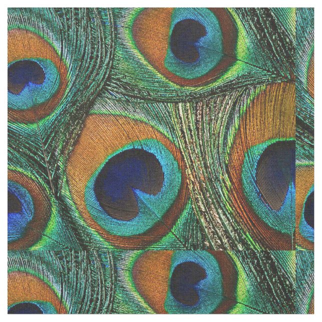 Påfågelfjädertyg - solbränna, Aqua, blått, grönt Tyg (Närbild)
