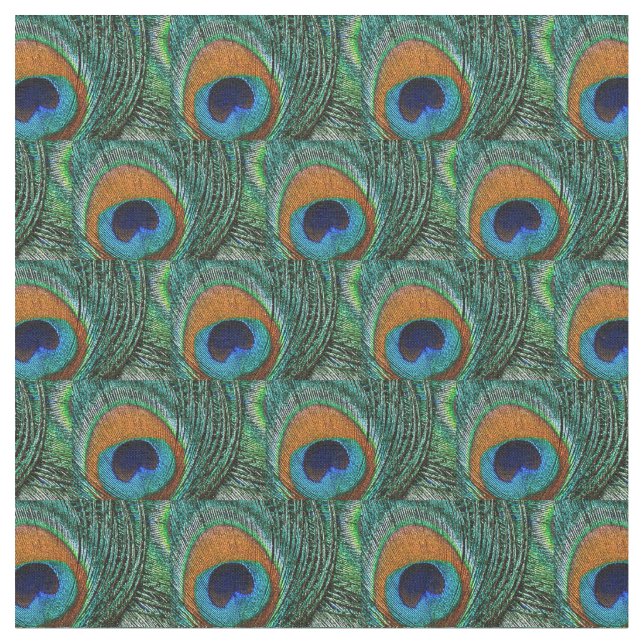 Påfågelfjädertyg - solbränna, Aqua, blått, grönt Tyg (Närbild)