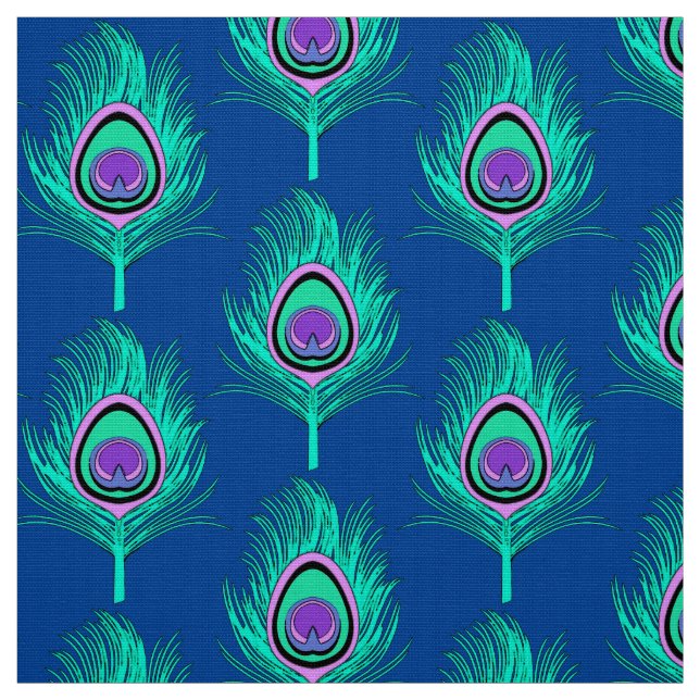 Påfågelfjädrar, Aqua på djupa koboltblått Tyg (Provkarta)